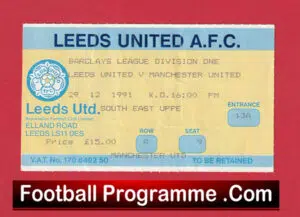 Leeds United v Manchester United 1991 – Football Match Ticket