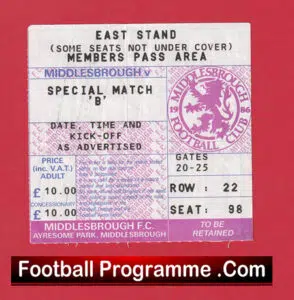 Middlesbrough v Manchester United 1986 – Match Ticket