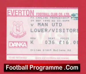 Everton v Manchester United 1995 – Football Ticket