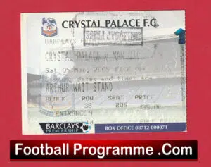 Crystal Palace v Manchester United 2005 – Match Ticket