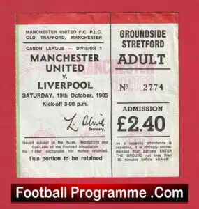 Manchester United v Liverpool 1985 – Football Ticket
