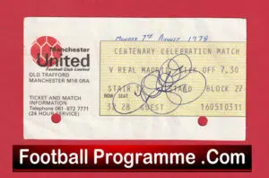 Manchester United v Real Madrid 1978 – Match Ticket Signed Andy Ritchie