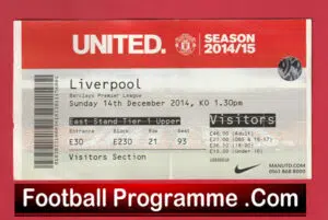 Manchester United v Liverpool 2014 – Football Match Ticket