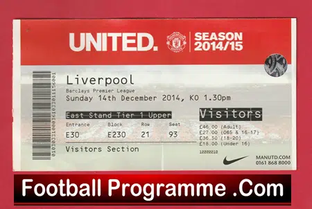 Manchester United v Liverpool 2014 - Football Match Ticket - Image 2