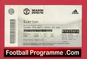 Everton v Manchester United 2016 – Match Ticket