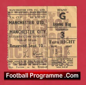Manchester United v Manchester City 1970 – FA Cup Match Ticket