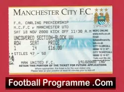 Manchester City v Manchester United 2000 – Match Ticket