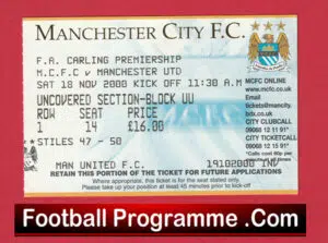 Manchester City v Manchester United 2000 – Match Ticket