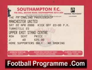 Southampton v Manchester United 2000 – Match Ticket