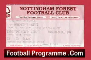 Nottingham Forest v Manchester United 1994 – Football Ticket