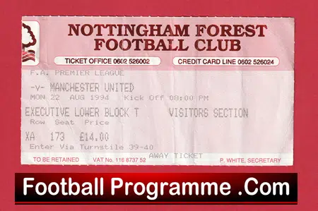Nottingham Forest v Manchester United 1994 - Football Ticket - Image 2