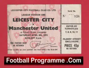 Leicester City v Manchester United 1972 – Match Ticket
