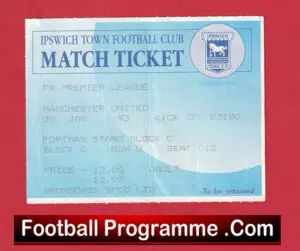 Ipswich Town v Manchester United 1993 – Match Ticket