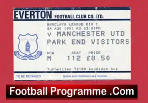 Everton v Manchester United 1991 – Match Ticket