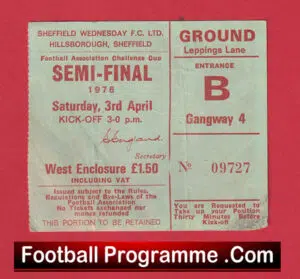 Derby County v Manchester United 1976 FA Cup Semi Final Ticket