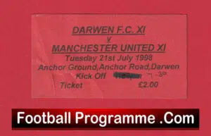 Darwen v Manchester United 1998 – Treble Season Ticket