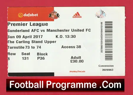 Sunderland v Manchester United 2017 - Match Ticket - Image 2