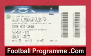 Glasgow Celtic v Manchester United 2006 – Football Ticket