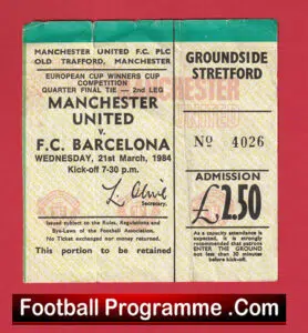 Manchester United v Barcelona 1984 – Match Ticket v Barca Maradona