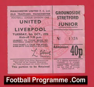 Manchester United v Liverpool 1976 – Man Utd Football Ticket