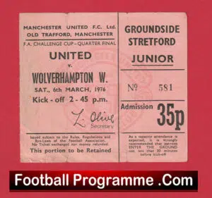 Manchester United v Wolves 1976 – Man Utd Ticket