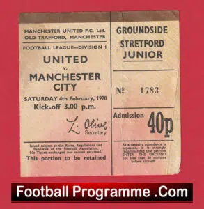 Manchester United v Manchester City 1978 – 1970s Football Ticket