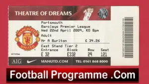 Manchester United v Portsmouth 2009 – Football Ticket