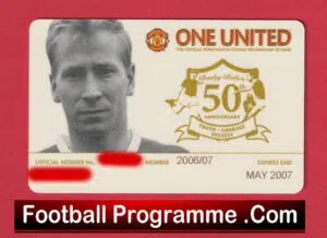 Manchester United Official Season Ticket Plastic Members Card 2006 – 2007