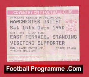 Coventry City v Manchester United 1990 – Match Ticket
