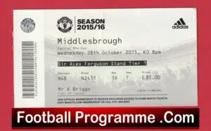Manchester United v Middlesbrough 2015 – Ticket Man Utd
