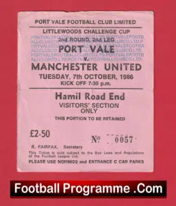 Port Vale v Manchester United 1986 – Football Match Ticket