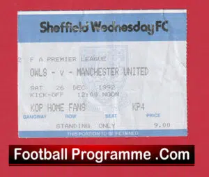 Sheffield Wednesday v Manchester United 1992 – Football Ticket