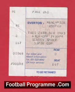 Everton v Manchester United 1985 – Match Ticket