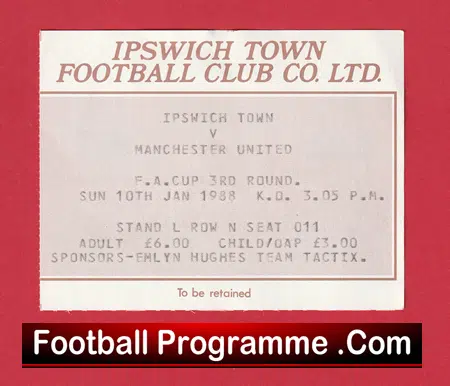 Ipswich Town v Manchester United 1988 - Match Day Ticket - Image 2