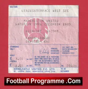 Newcastle United v Manchester United 1985 – Football Ticket