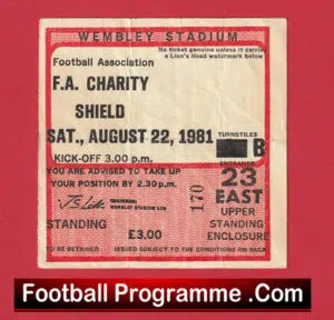 Tottenham Hotspur v Aston Villa1981 – FA Charity Shield Ticket