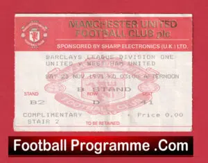 Manchester United v West Ham United 1991 – Match Ticket