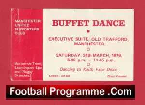 Manchester United v Leeds United 1979 – Buffet Dance Ticket OT