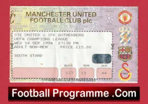 Manchester United v IFK Gothernberg 1994 – Football Ticket