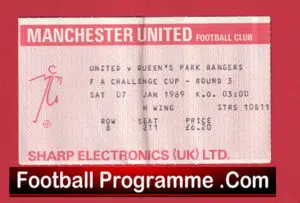 Manchester United v QPR 1989 – FA Cup Football Ticket