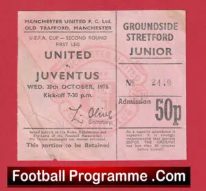 Manchester United v Juventus 1976 – Football Ticket UEFA Cup