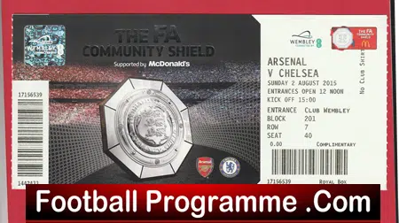 Arsenal v Chelsea 2015 – Community Shield – Royal Box Ticket Full Pack