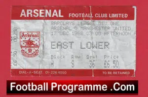 Arsenal v Manchester United 1988 – Football Ticket