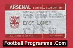 Arsenal v Manchester United 1988 - Match Ticket - football memorabilia