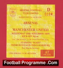 Arsenal v Manchester United 1990 – Football Ticket