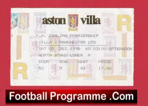 Aston Villa v Manchester United 1998 – Treble Season Football Ticket