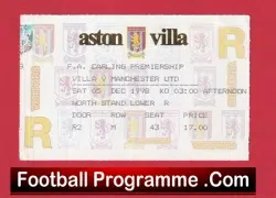 Aston Villa v Manchester United 1998 – Treble Season Football Ticket