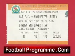 Blackburn Rovers v Manchester United 1999 – Treble Season Ticket