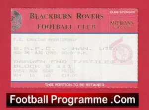 Blackburn Rovers v Manchester United 1995 – Match Ticket
