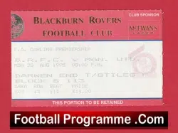 Blackburn Rovers v Manchester United 1995 – Football Ticket